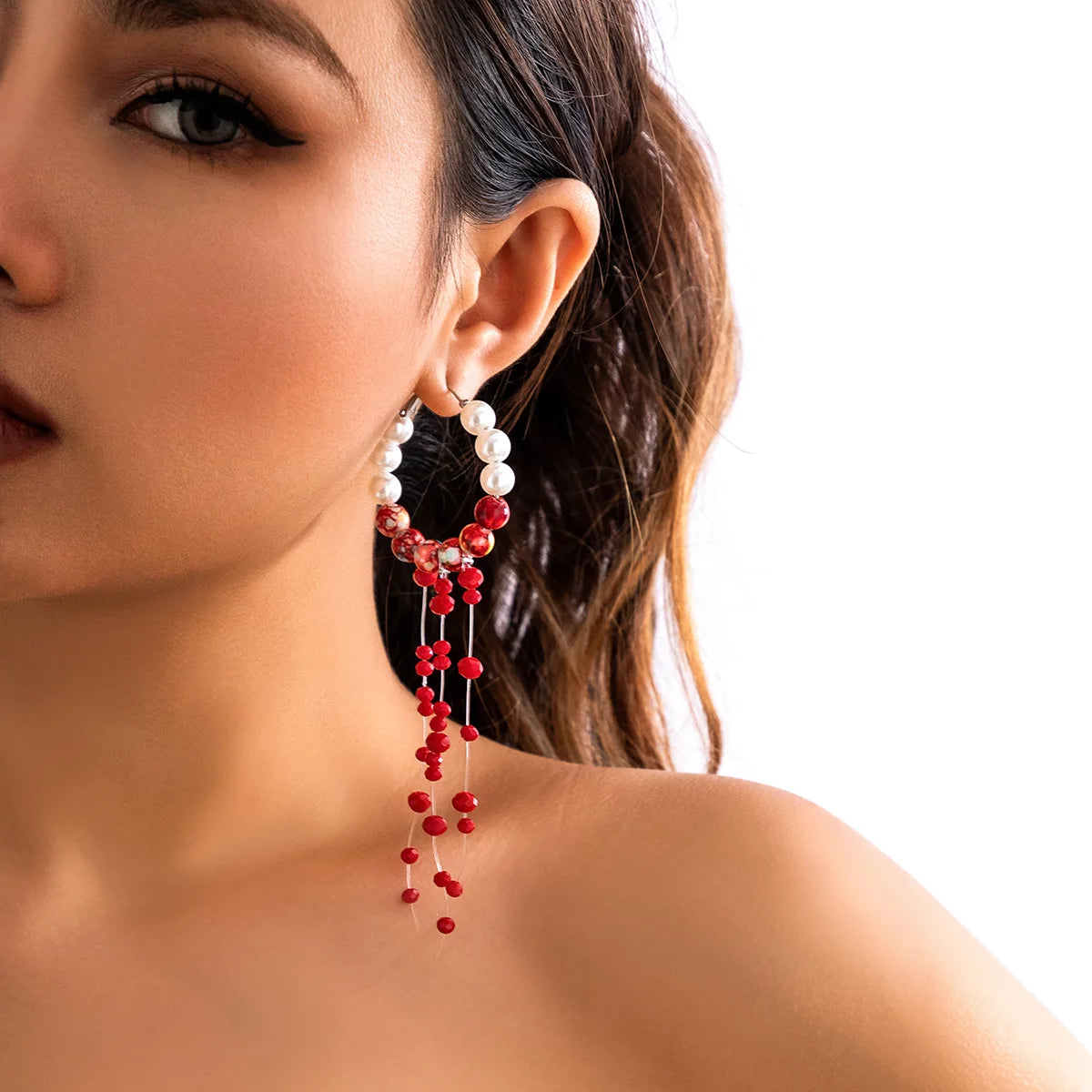 DIEZI Goth Multilayer Red Blood Imitation Pearl Choker Statement Necklace For Women Vintage Crystal Bead Halloween Jewelry