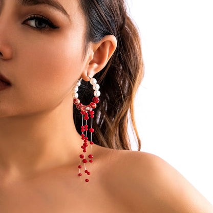 DIEZI Goth Multilayer Red Blood Imitation Pearl Choker Statement Necklace For Women Vintage Crystal Bead Halloween Jewelry