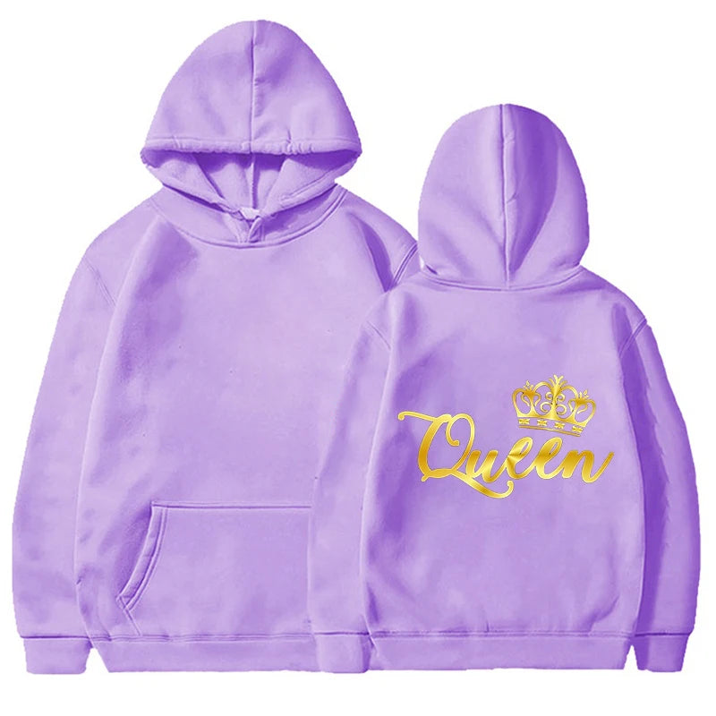 Nouveaux Sweats à Capuche Roi et Reine Unisexe pour Couples Pull à Capuche Harajuku Streetwear Manches Longues pour la Saint-Valentin