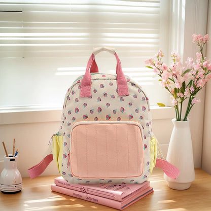 Sac à Dos Étudiant Imprimé Fraise Dopamine Grande Capacité Sac d'École Mignon pour Filles Cartable Doux pour Enfants de Maternelle