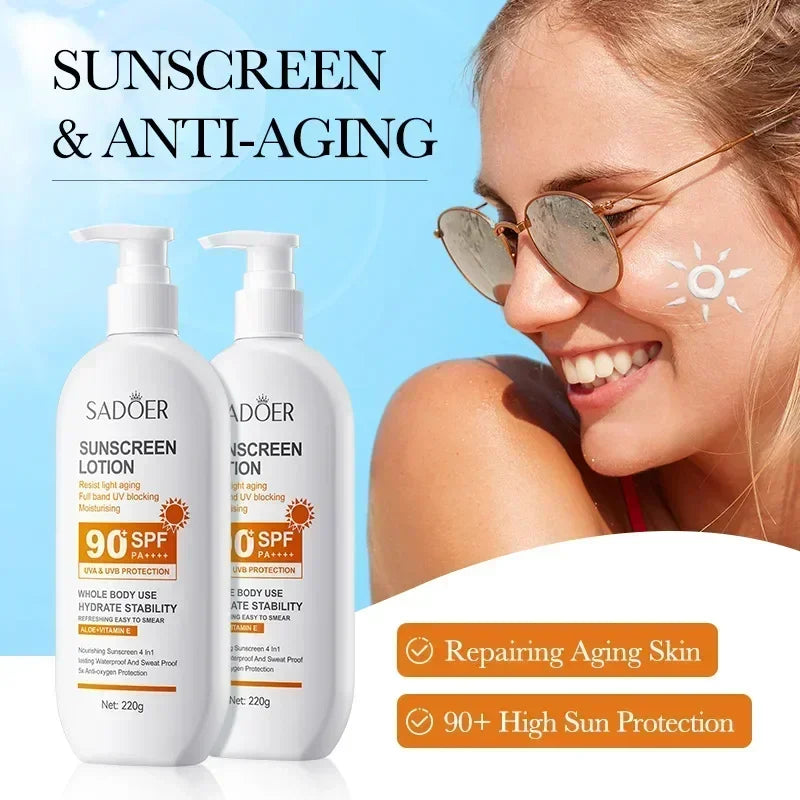 Crème solaire SPF90+, protection UV, crème solaire blanchissante, hydratante, éclaircissante, crème solaire visage et corps, soin de la peau, anti-âge