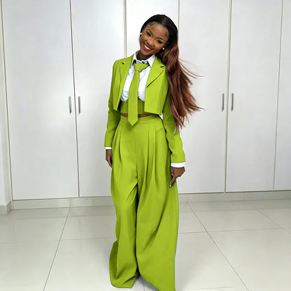 Women's Red Suit Two Piece Set Short Blazer+Wide Leg Pants Elegant Formal Fashion Daily Smart Casual Party Tuxedo Customized