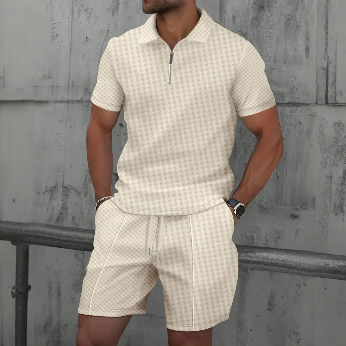 Ensemble Polo et Short de Sport pour Homme, Manches Courtes, Chemise Polo Élégante avec Fermeture Éclair et Short, Ensemble Décontracté Streetwear 2 Pièces pour Homme