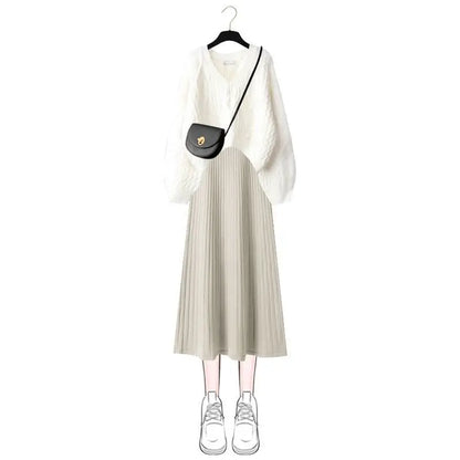 Women's Knitted Sweater Skirt Two Piece Set Women Slim Elegant Tops Female Sweater Dress Suits Lady Knitting Outfit
