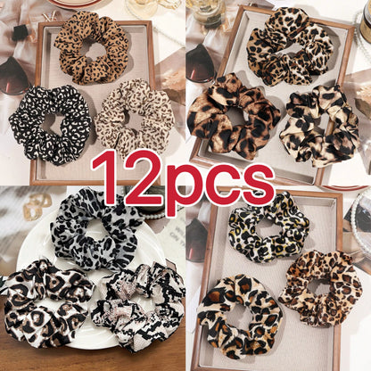 3/6/12PCS Leopard Velvet and Silk Satin Scrunchies Hair Ties Hair Elastics Bands Ponytail Holder Hair Accessories for Women Girl