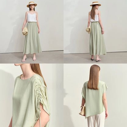 Amii Minimalism Chiffon Shirt Half Skirt Women 2025 Summer New Basic Solid Color Shirt Sold Separate Draw Pleat Skirt 12552059