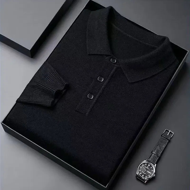Men's 100% Mink Cashmere Large Size Sweaters Autumn Winter Solid POLO-neck Casual Knit Pullovers Long Sleeve Warm Jumper to