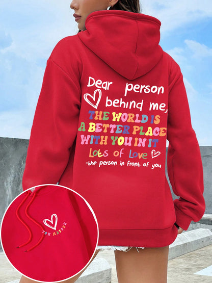 Dear Person Behind Me Hoodie Women Colored Letters Warm Fleece Woman Hoody Fur-liner Spring Autumn Hoodies Y2K Casual Tops