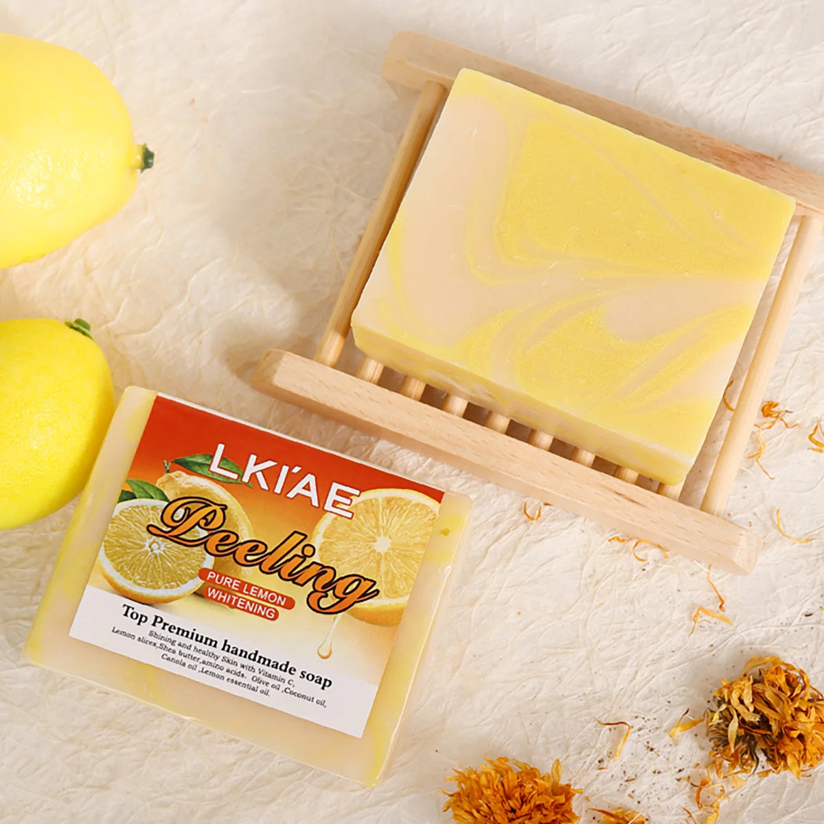 LKIAE Savon Éclaircissant au Citron Pur Naturel, Nettoyant Visage et Corps, Contrôle du Sébum, Élimine l'Acné, les Taches Brunes, les Points Noirs, 150g