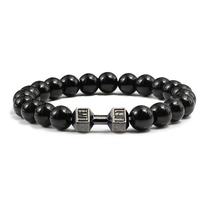 Bracelet en pierre volcanique naturelle pour hommes, perles mates noires, breloque haltère, bracelets à breloques pour femmes, bijoux de fitness