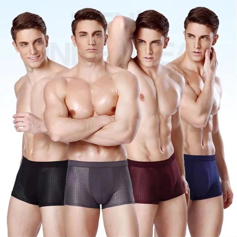 4 pièces/lot Sous-vêtements masculins Caleçons pour hommes en soie glacée et maille Boxer Short Grande Taille Culottes d'été Sexy Respirantes