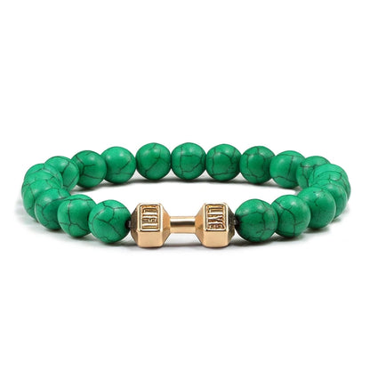 Bracelet en pierre volcanique naturelle pour hommes, perles mates noires, breloque haltère, bracelets à breloques pour femmes, bijoux de fitness