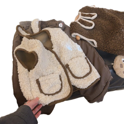 Autumn Winter Baby Lamb Wool Warm Waistcoat Girls Bunny Ears Plush Vest Single Breasted Layer Child Warm Fashion Warm Coat