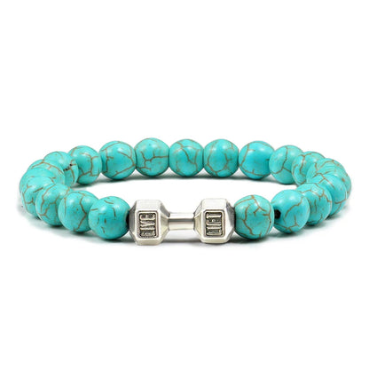 Bracelet en pierre volcanique naturelle pour hommes, perles mates noires, breloque haltère, bracelets à breloques pour femmes, bijoux de fitness