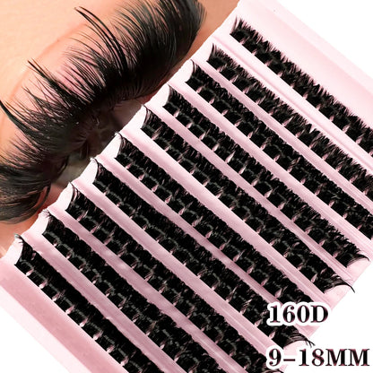 160D Individual Lash Extensions, 10 Rows Natural Faux Mink Cluster Lashes for Makeup, Soft Lightweight Eyelash Extensions
