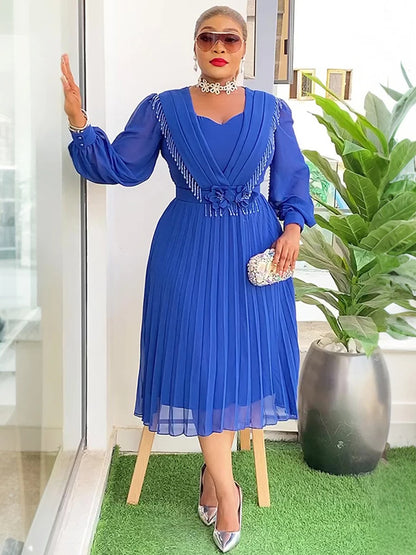 Party Evening Dresses Elegant Women Long Sleeve Chiffon Dress Wedding Prom Birthday Gowns African Dashiki Maxi Robe Lady Clothes