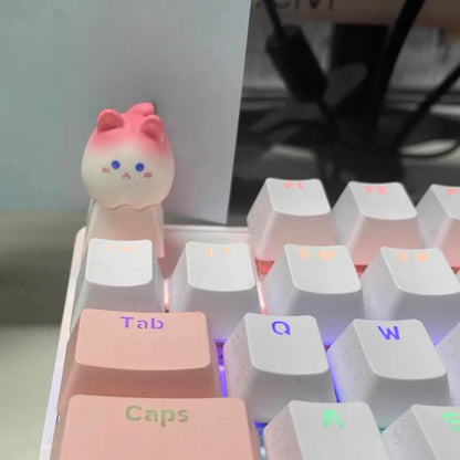 Original Pink Cat Cute Keycaps OEM Height ABS Keycap Cherry Profile Artisan Keycaps for Mechanical Keyboard Key Caps Gamer Gifts