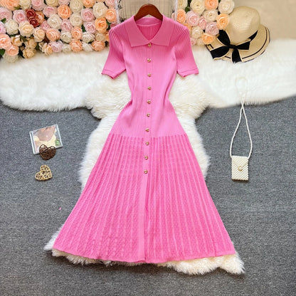 YuooMuoo Brand Fashion Elegant Patchwork Knitted Long Dress Spring Summer Women Luxury Shirt Sweater Dress Lady Party Vestido