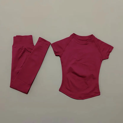 2 Pieces HISTELLO Yoga Set Women Short Sleeve Crop Top Low Waist Butt Lifter Leggings Seamless Breathable Stretch Fitness Sets