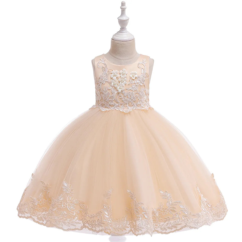 Party Dresses For Girls Flower Embroidery Beading Princess Dress For Kids First Communion Wedding Bridesmaid Birthday Party Gown
