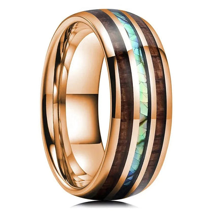 Bagues de mode en acier inoxydable argenté de 8 mm pour hommes, bagues incrustées de météorite en coquille d'ormeau rose pour hommes et femmes, bijoux de mariage