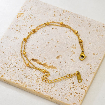 S09 Simple Korean style Double-layer round Ball Small ball Gold bead bracelet, stainless steel gold women's style