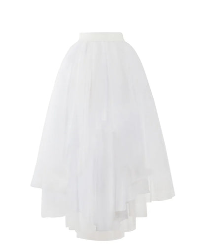 MisShow Jupe longue asymétrique en tulle style gothique punk pour femme, taille élastique, maille, costume de soirée, bal, cocktail, longue robe tutu