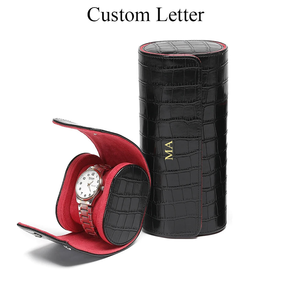 Luxury Crocodile Watch Storage Box Custom Name Travel 1 2 3 Slots Watches Roll Aligator PU Leather Brand Watch Display Case Bag
