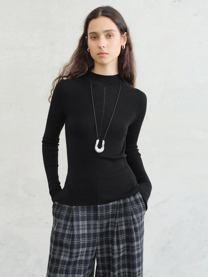 FSLE【Série Premium】Haut thermique sans couture en laine Biella allemande extra fine lavable col montant pour femme automne