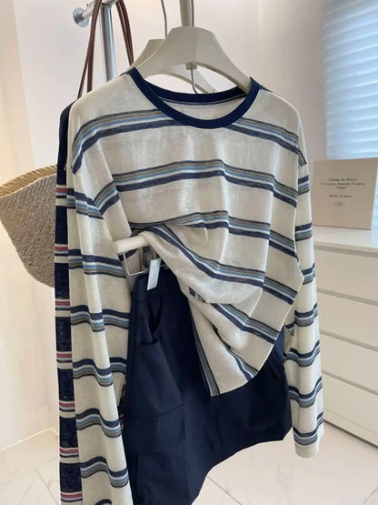 Vêtements pour femmes Printemps Automne Mode Simplicité Assorti Rayé Color Block Col Rond Dames Ample Style Décontracté Manches Longues