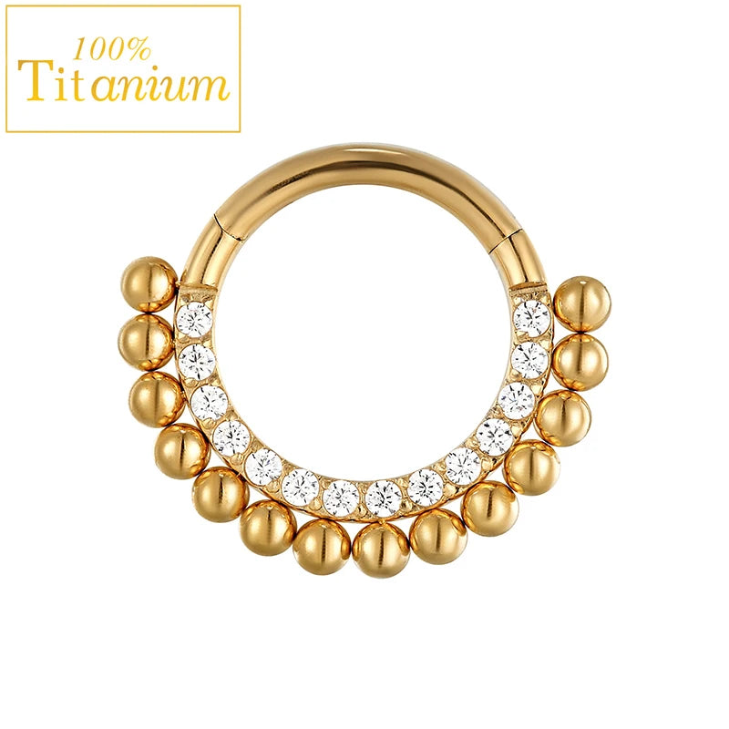 Anneaux de nez en titane G23, clicker de septum articulé, segment pour l'oreille, le tragus, le cartilage, l'hélix, le daith, le piercing labial, bijoux, boucles d'oreilles dorées