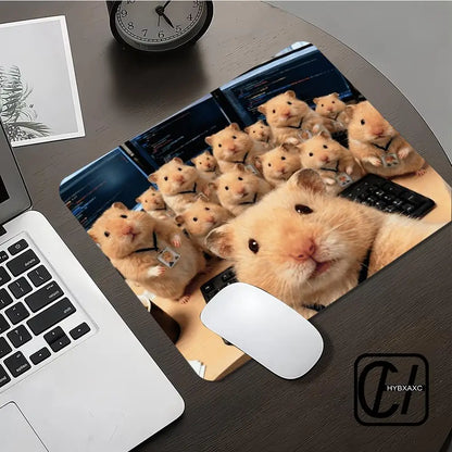 Funny Office Hamster Team Mouse Pad HYBXX Coding Hamster Selfie Desk Mat, Non-Slip Gaming Mouse Pad for Developer Office Decor