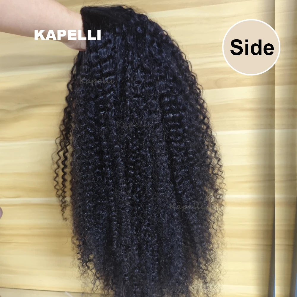 Kinky Curly Human Hair Wigs No Leave Out Glueless Wig Upgrade 3 IN 1 Half Wig With Drawstring Seamless Flip Over No Glue Clip In