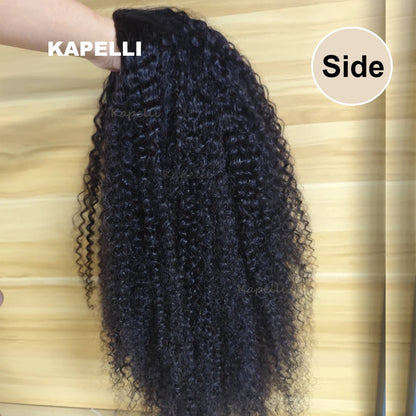 Kinky Curly Human Hair Wigs No Leave Out Glueless Wig Upgrade 3 IN 1 Half Wig With Drawstring Seamless Flip Over No Glue Clip In