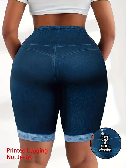 Shorts de motard gainants grande taille, shorts de cyclisme chic en faux jean à 3 boutons, bas de yoga amincissants taille haute pour femmes rondes