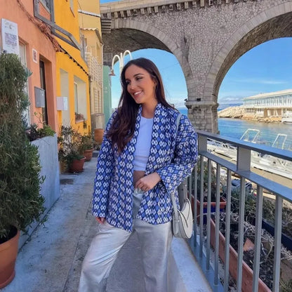 Veste en coton imprimé, style ethnique décontracté, ample, pour femme, collection automne-hiver, styles européen et américain