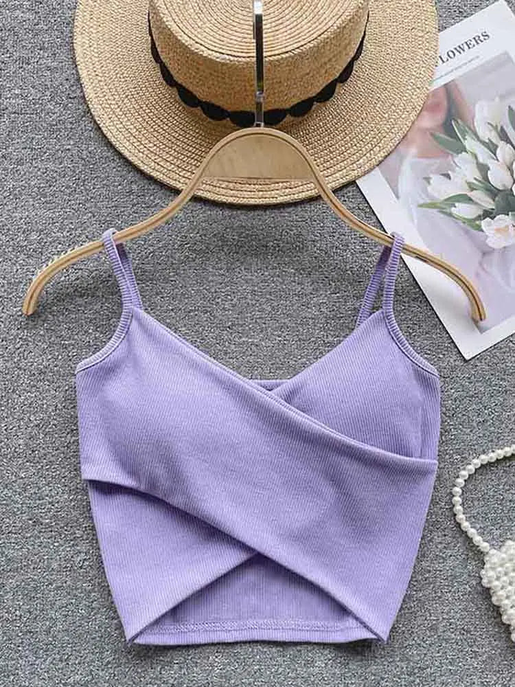 Débardeur Femme Élégant Chic et Mince, Camisole de Sport Décontractée Irrégulière, Bretelles, Couleur Unie, Tendance 2023 Y2K