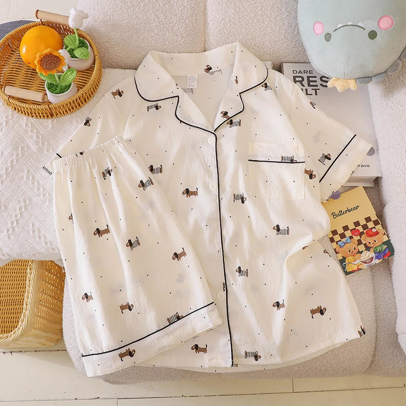 2Two-piece pajama set for women, summer short-sleeved shorts2026New sweet home wear two-piece set, lightweight style