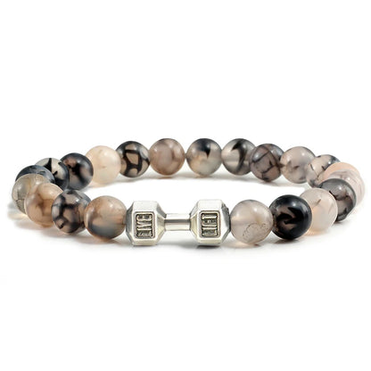 Bracelet en pierre volcanique naturelle pour hommes, perles mates noires, breloque haltère, bracelets à breloques pour femmes, bijoux de fitness