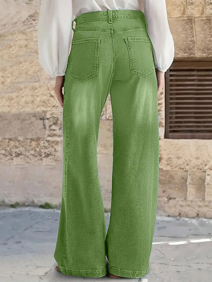 Nouveau Jean Décontracté pour Femme Multi-Boutons Coupe Large – Pantalon en Denim de Haute Qualité pour un Confort Élégant