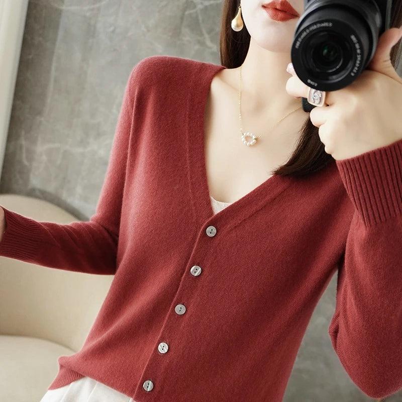 Pull ample pour femme à col en V, style vent frais et élégant