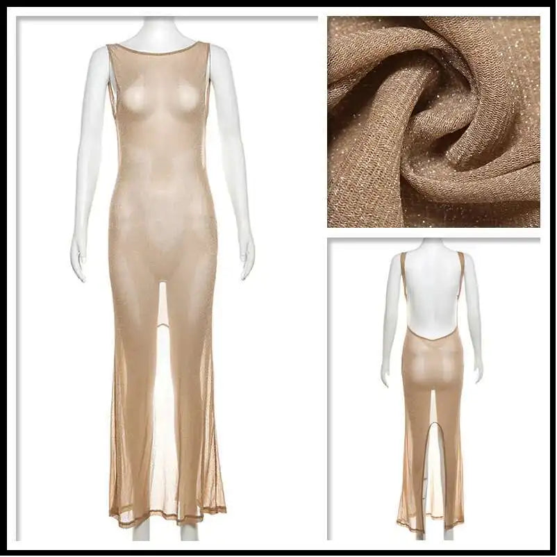 Townlike Sparkle Glittar Slim Bodycon Dress Women Maxi Long 2024 Summer Dress Perspective Backless Nightclub Sexy Party Dresses