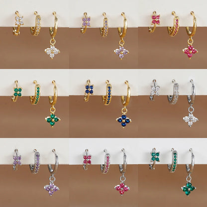 3PCS Trendy Stainless Steel Flower Drop Earring Set For Women Crystal Zirconia Dangle Earring Hypoallerg Piercing Jewelry aretes
