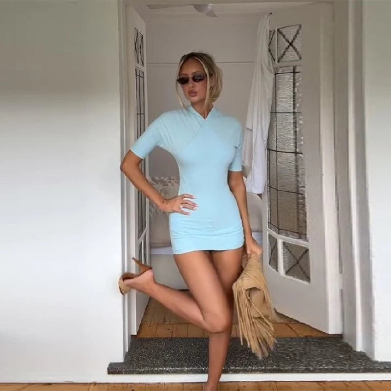 Elegant Minimalist Mini Dress Commute Ruched Chic Designers Women Gown Night Out Bold Female Trendy Gentle Summer Outfits