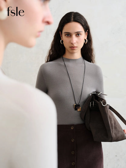 FSLE【Série Premium】Haut thermique sans couture en laine Biella allemande extra fine lavable col montant pour femme automne