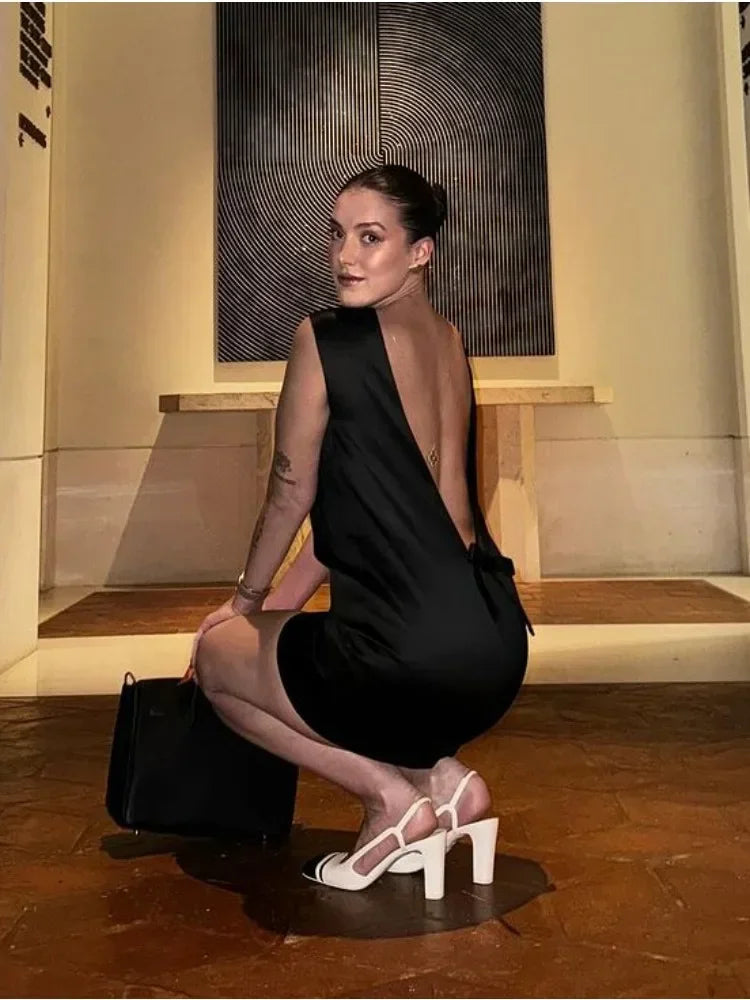 Mini Dress for Women Sexy Backless Bow Clothes Sleeveless Tank Dresses Femme 2025 Party Elegant Evening Dress Woman