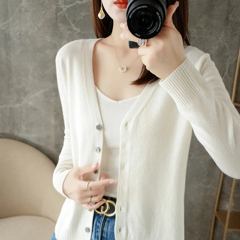 Pull ample pour femme à col en V, style vent frais et élégant