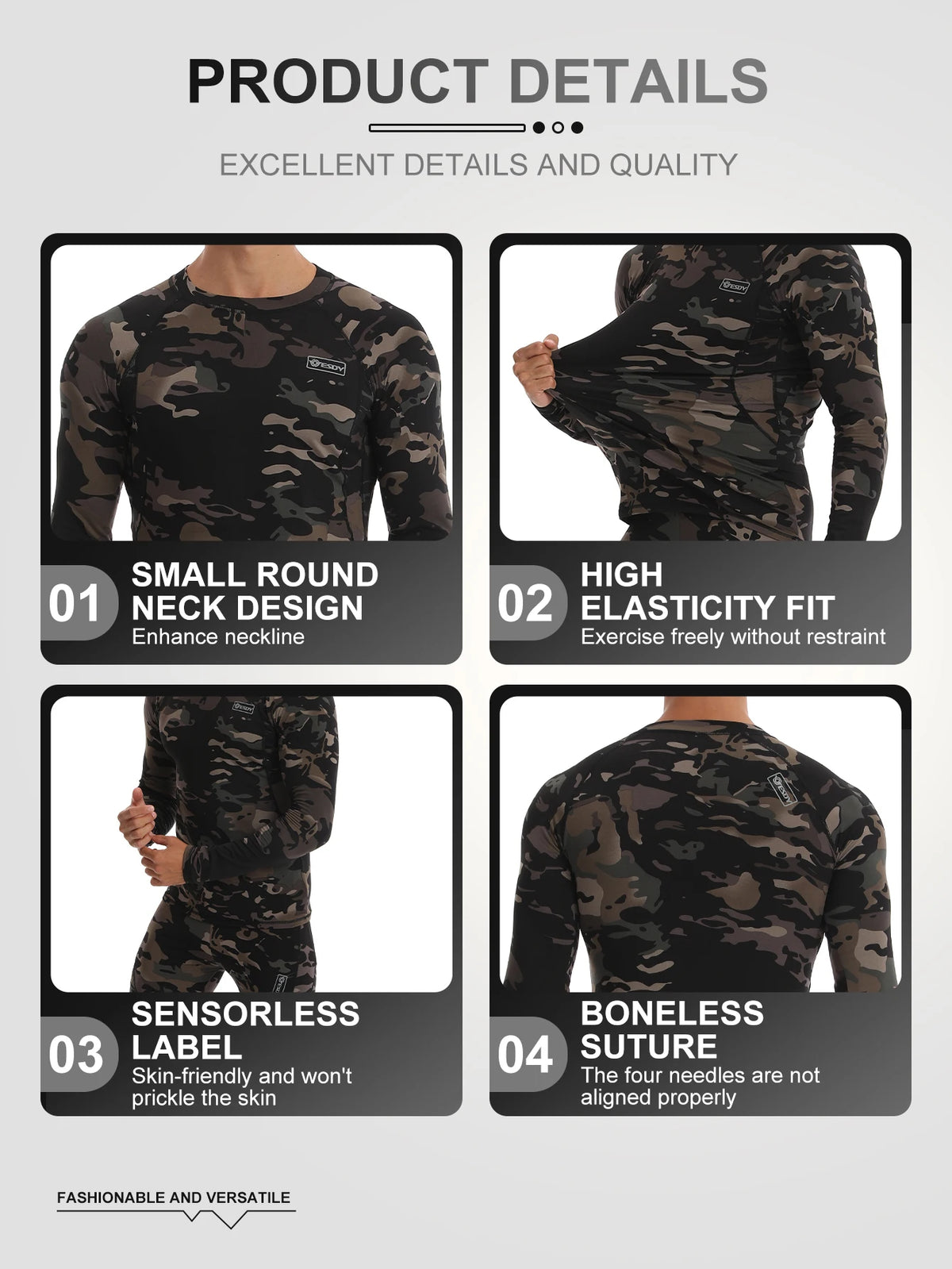 Esdy 1 Set of Men's Thermal Compression Clothing Set, Autumn and Winter Outdoor Thermal Underwear Set, Polar Hunting Cold-Proof Long-Sleeve Underwear and Pants, Suitable for Skiing, Mountaineering, and Rock Climbing