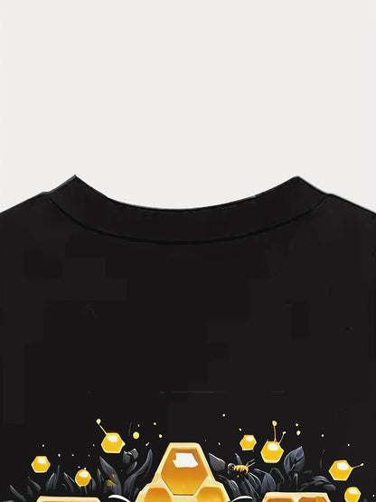 Summer Men's T-Shirt Bee Pattern Print Pullover Outdoor Casual Crew Neck Short Sleeve T-Shirt Fashion Male Oversized Clothing