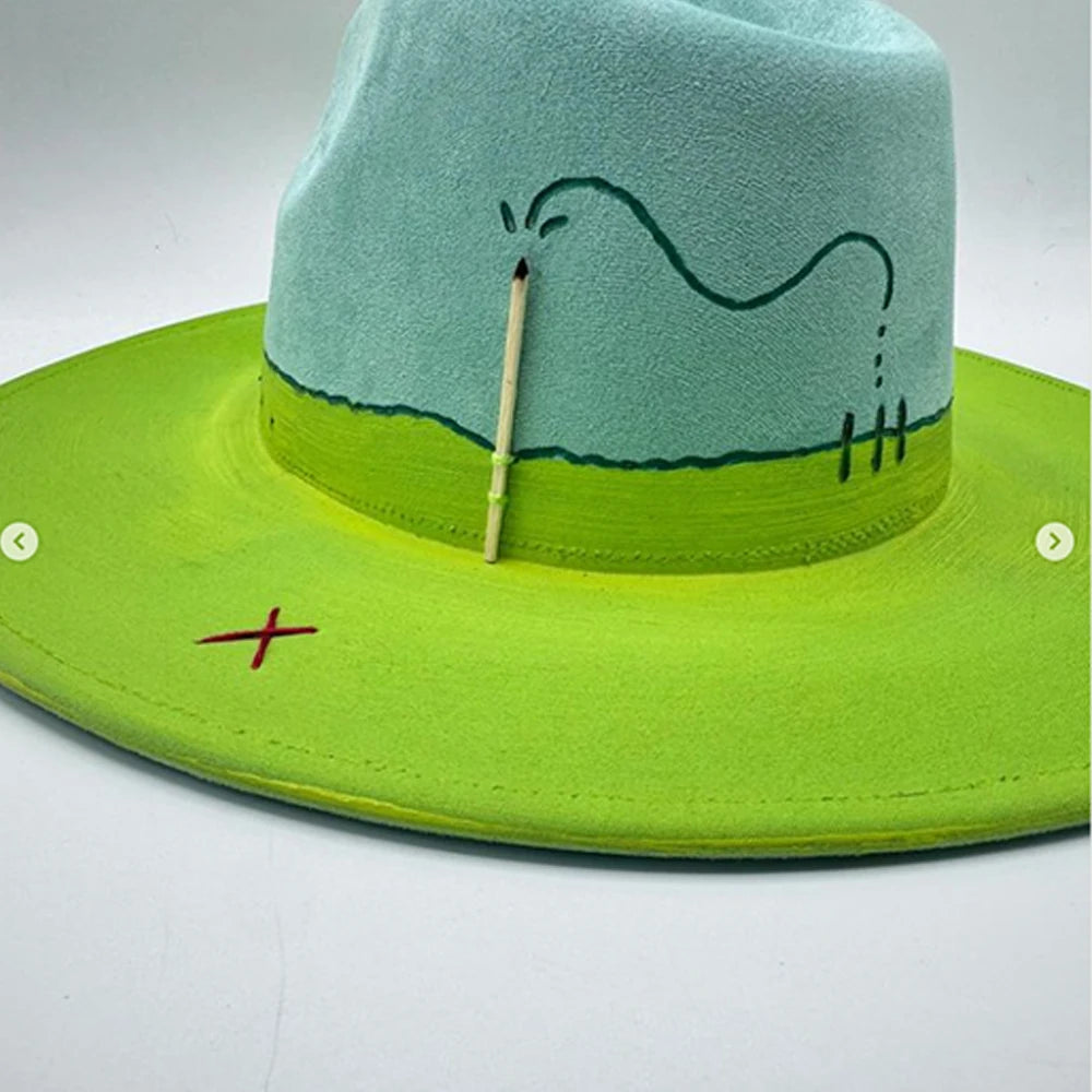 Suede Fedora Painting Felt Hats for Men and Women, Hand Sewn Fedora Adjustable Fall Winter Fashion Party Hats and Gifts